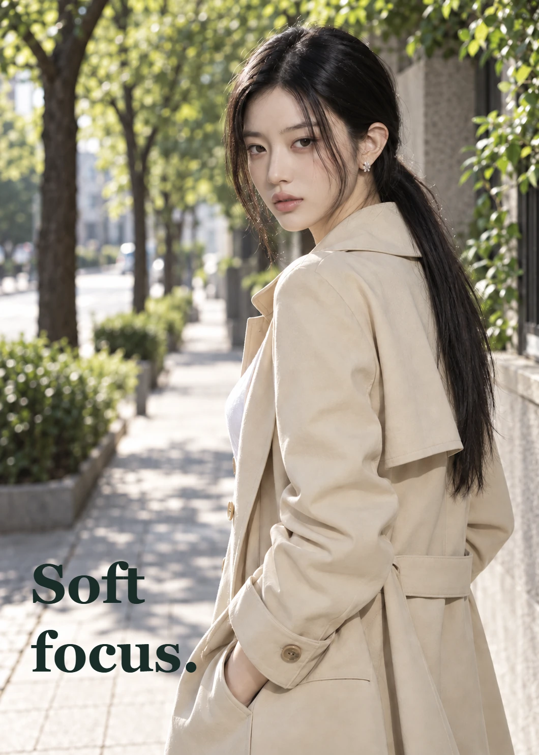 여성 인물 사진에 제목을 배치한 실제 Photoshot 결과