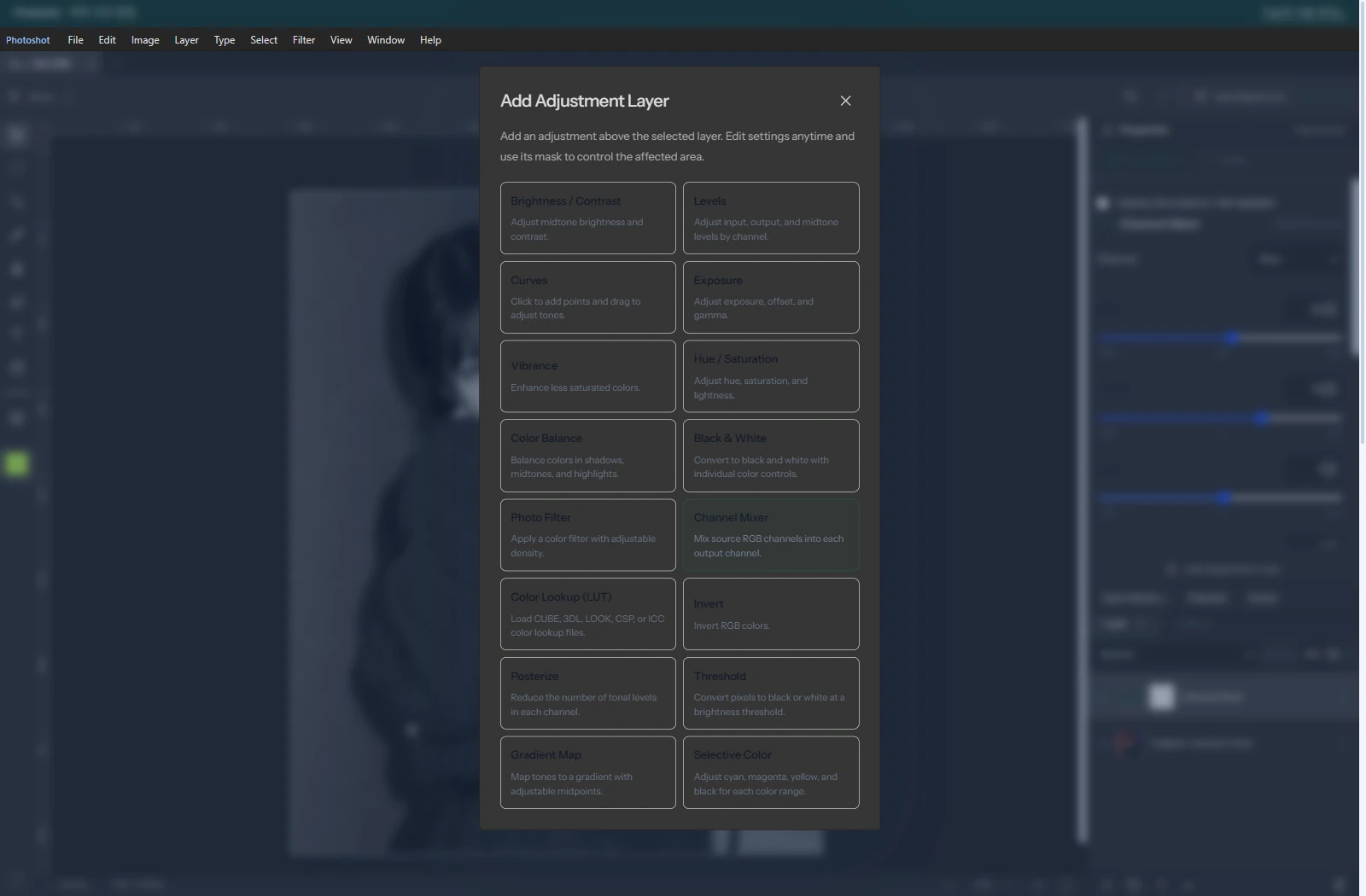 01 · Add Adjustment에서 Channel Mixer의 위치 확인