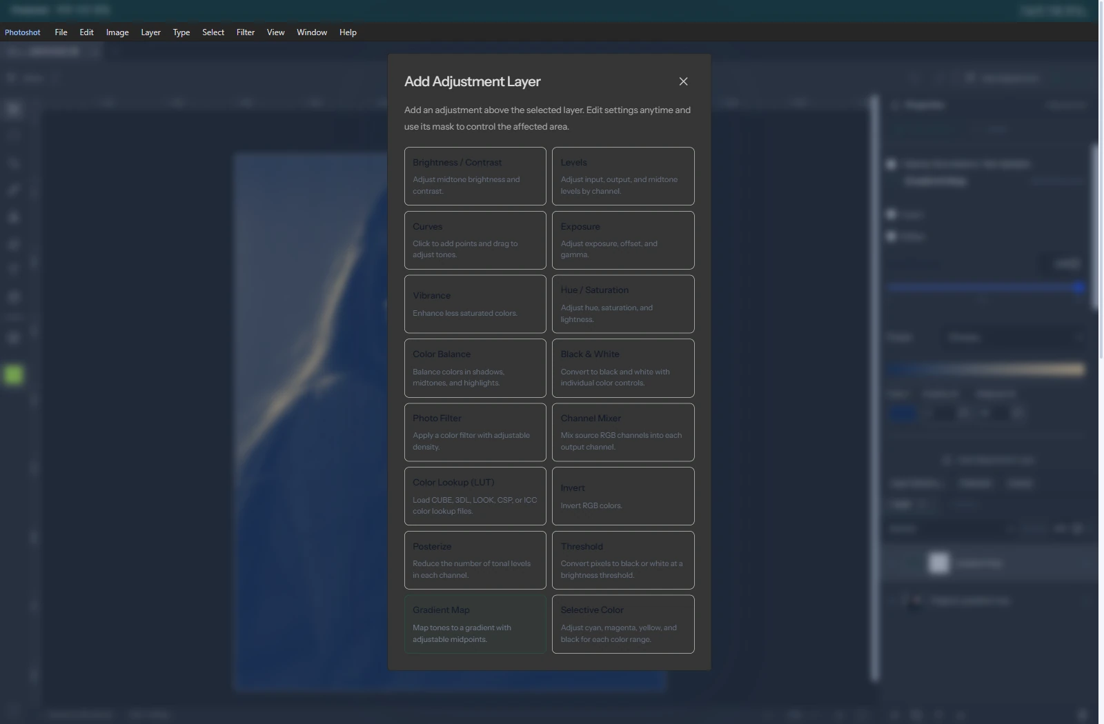 01 · Add Adjustment에서 Gradient Map의 위치 확인