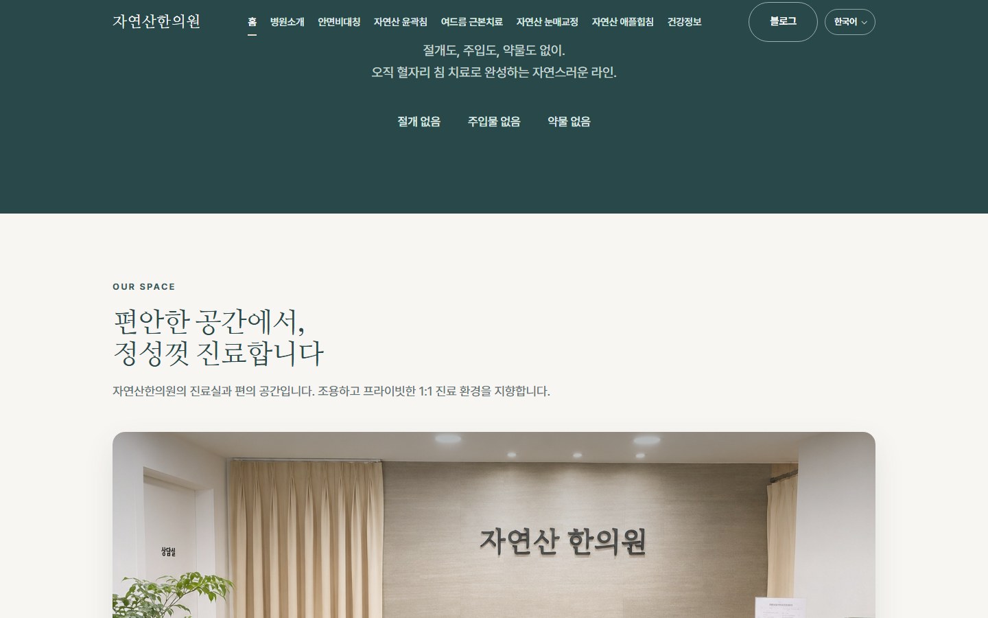 HANUIWON 실제 웹사이트 세부 화면