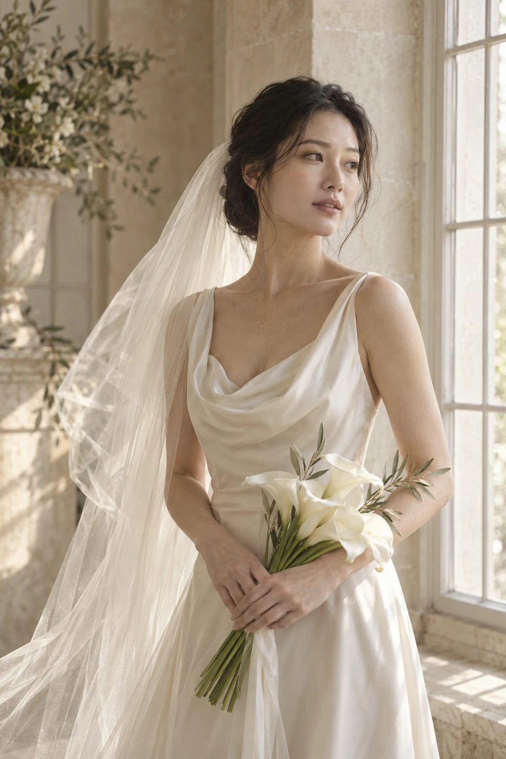 AI로 생성한 가상 신부의 자연광 포트레이트